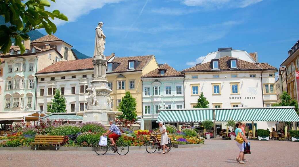 Piazza Walther featuring a fountain, a statue or sculpture and a square or plaza