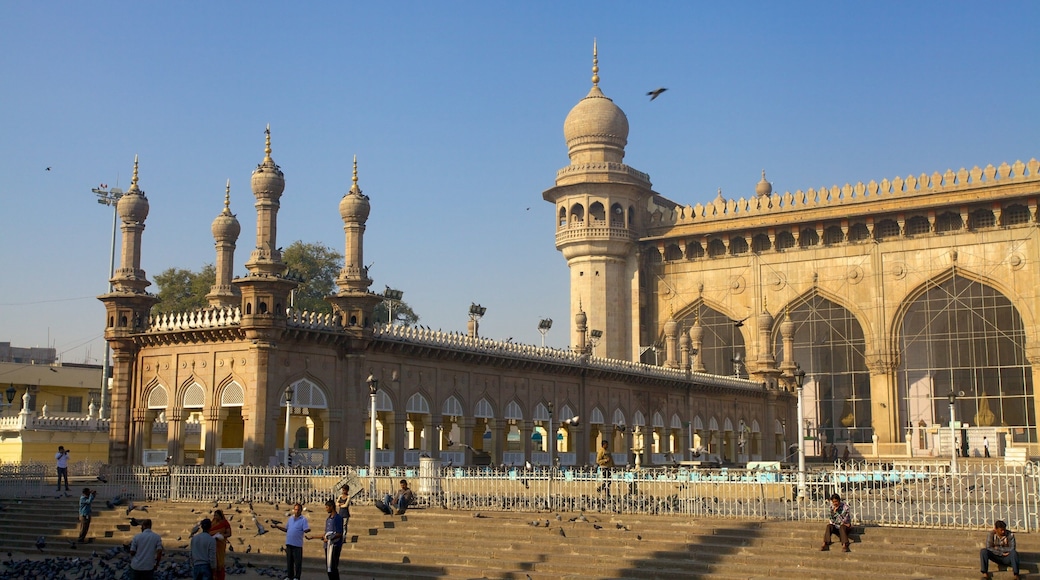 Mekka Masjid som viser historisk arkitektur, moské og religiøse elementer