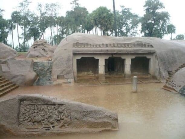 Tiger cave merged in heavy rain water