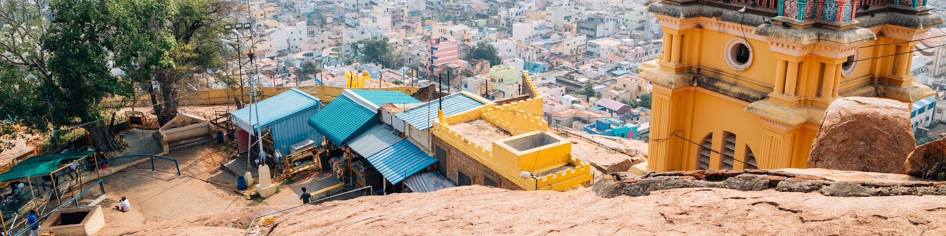 Trichy cityscape from Rockfort, Thayumanaswami temple in Tiruchirappalli, India