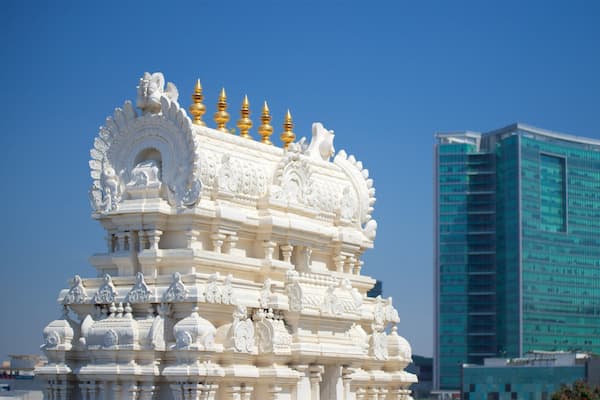 ISKCON Temple showing heritage elements, heritage architecture and modern architecture