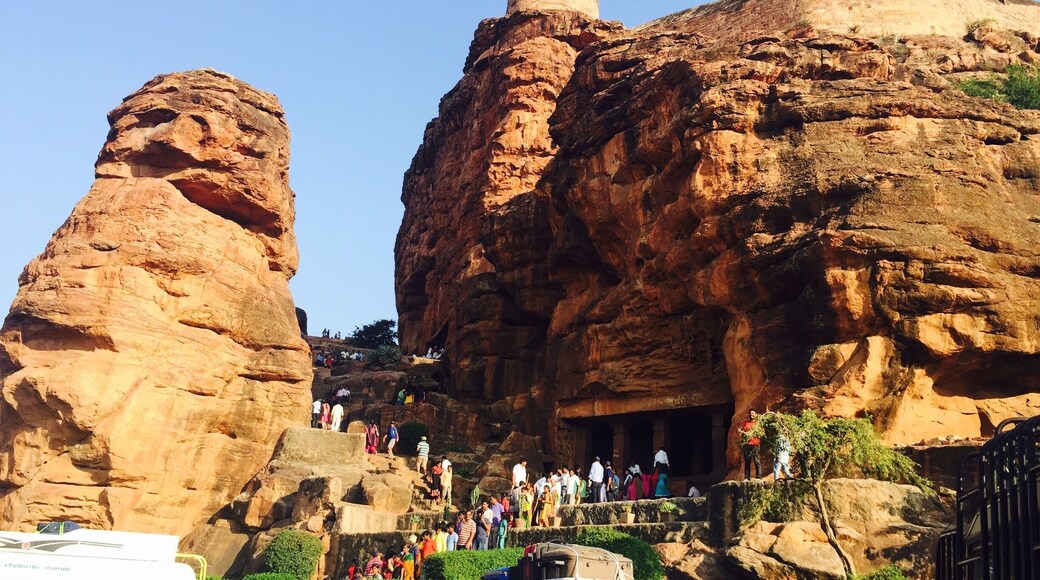 Ancients temples caves carved in huge sandstone hill. Great background for clicking pictures