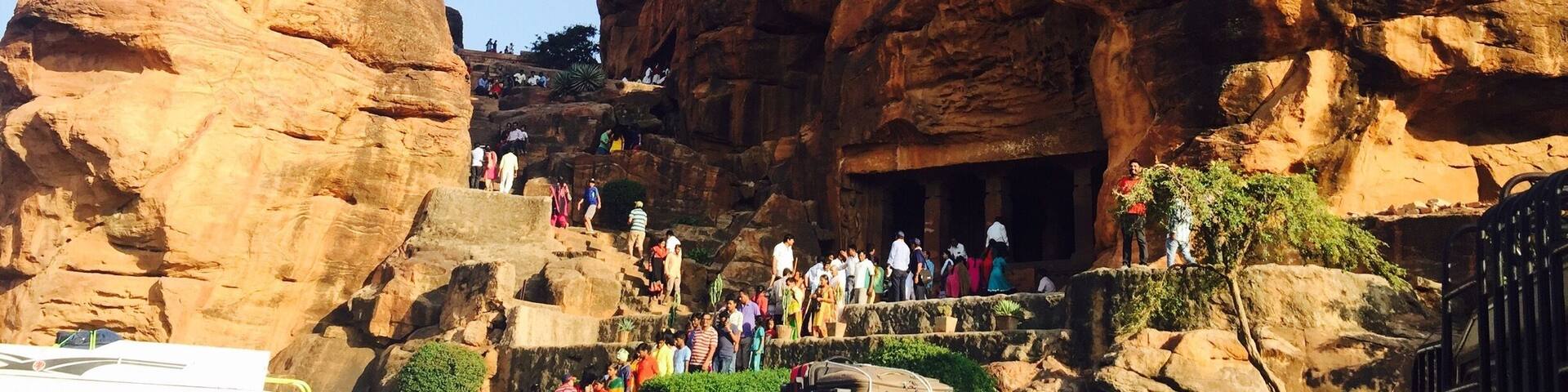 Ancients temples caves carved in huge sandstone hill. Great background for clicking pictures