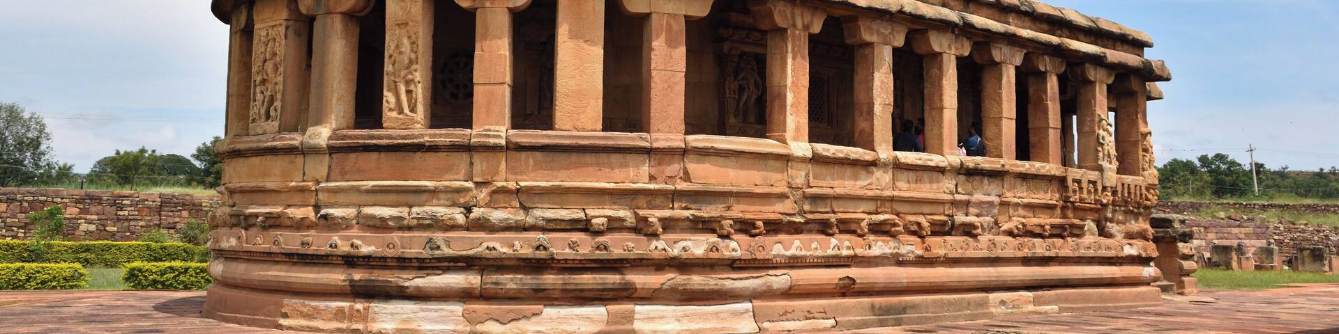 The temples at Aihole were built by the Chalukya kings in the late 7th century and this one is dedicated to goddess Durga.