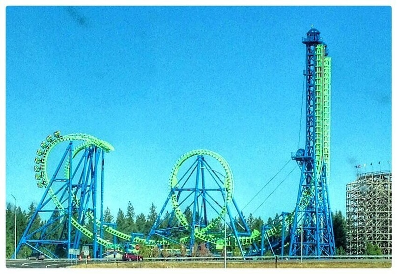 The Aftershock thrill ride at Silverwood is a must-ride for adrenaline junkies. This ride takes you backwards and forwards at 65 mph through loops and up the tower. 
Silverwood is a ton of fun with not only 4 roller coasters, but a ton of other rides that cater to all ages, and...the other half of Silverwood is a water park as well. 
This is a great place to visit in the summer!
#Architecture
#TroveOn