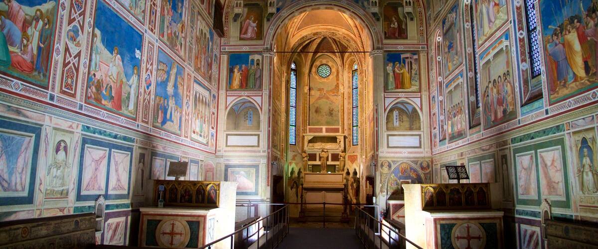 Scrovegni Chapel showing interior views, religious elements and a church or cathedral