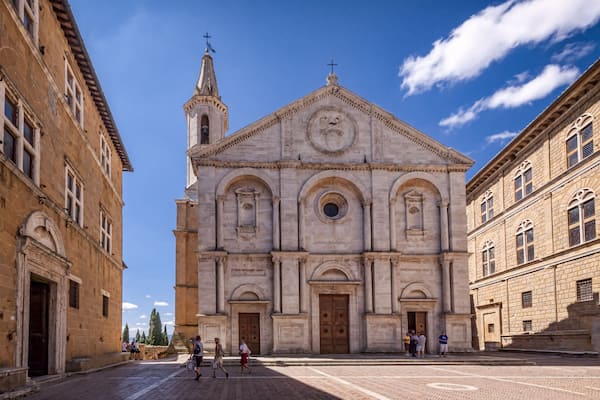 Pienza square of cathedral Tuscany, Italy.
