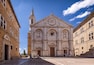 Pienza square of cathedral Tuscany, Italy.