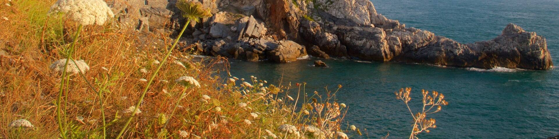 Church of St. Peter which includes general coastal views and rocky coastline