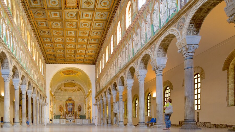 Basilica of Sant\' Apollinare Nuovo featuring heritage architecture, a church or cathedral and interior views