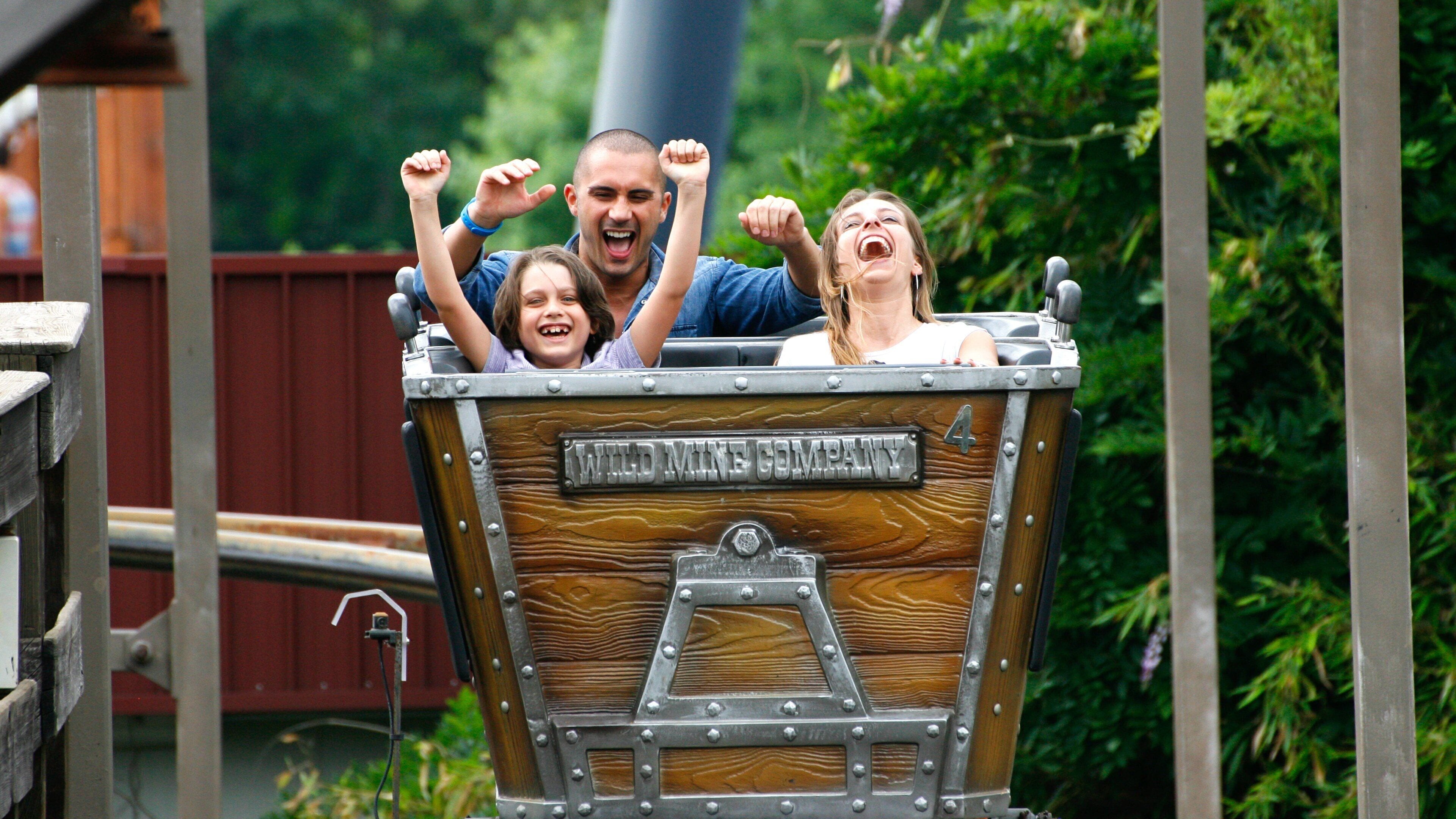 Mirabilandia showing rides as well as a family