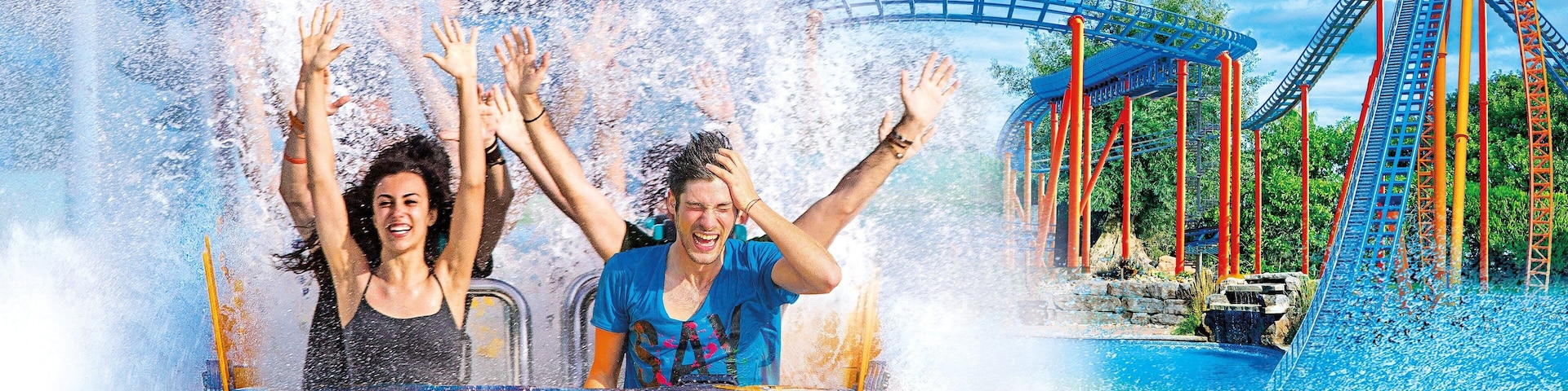 Mirabilandia showing rides and a waterpark as well as a small group of people