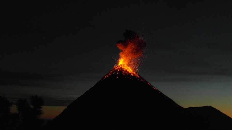 The erupting Fuego volcano. From the Acatenango it's so close that you can even hear the thunders after every eruption.