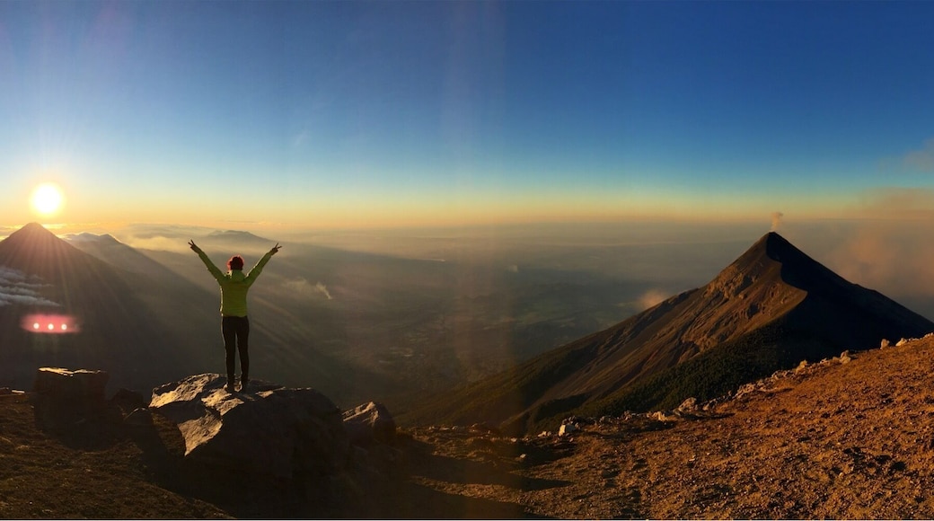 Sunrise from the Acatenango with the Fuego, Pacaya and Agua volcanos in the back. This view reaaly worth all the climbing!