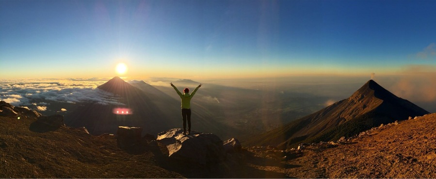 Sunrise from the Acatenango with the Fuego, Pacaya and Agua volcanos in the back. This view reaaly worth all the climbing!