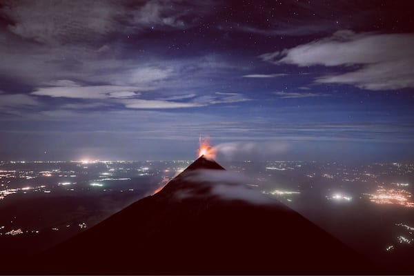what a perfect night on #volcanacatenango close to Antigua Guatemala. we had our camp set up inside the crater, fought the most gusty winds I have ever seen but finally got this amazing view of #volcanfuego erupting lava into the dark night. all worth it!