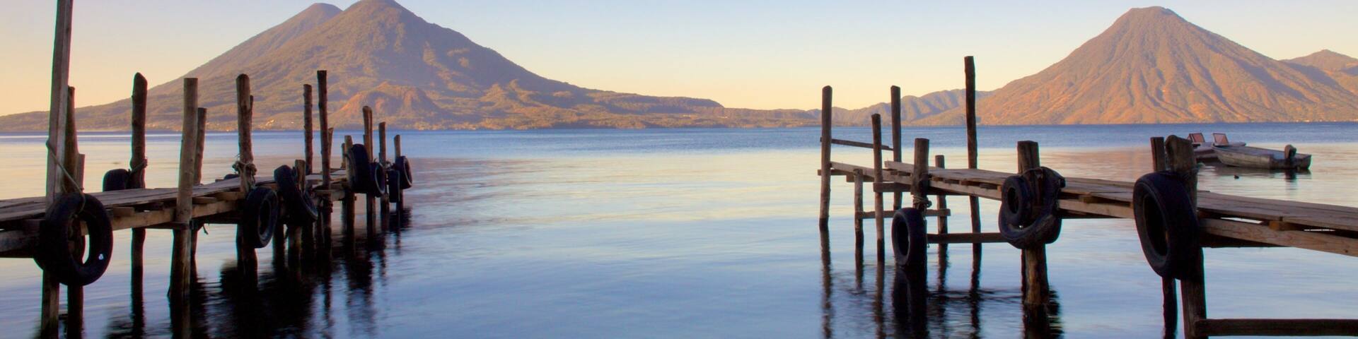 San Pedro Volcano which includes a sunset, landscape views and mountains
