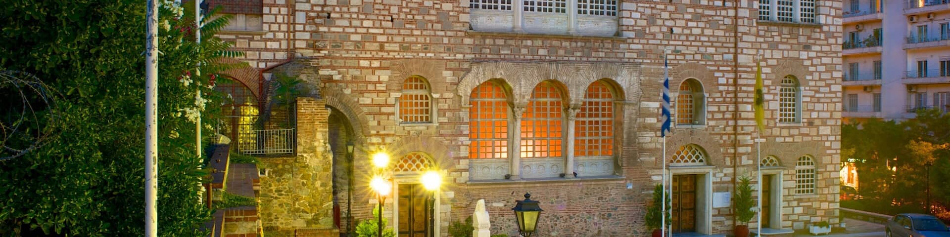 Thessaloniki featuring a church or cathedral, religious elements and street scenes