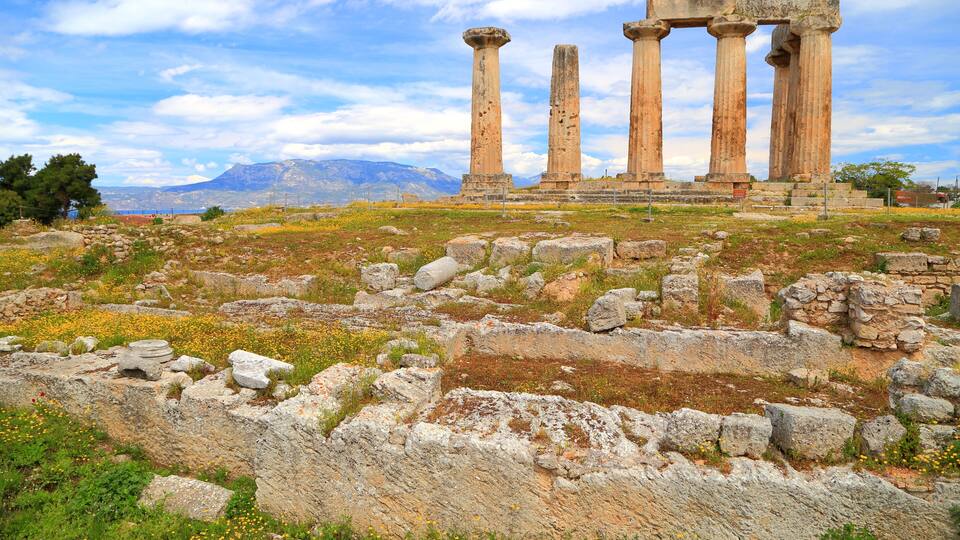 Ancient ruins around the Apollo's temple in Corinth, Greece; Shutterstock ID 260098871