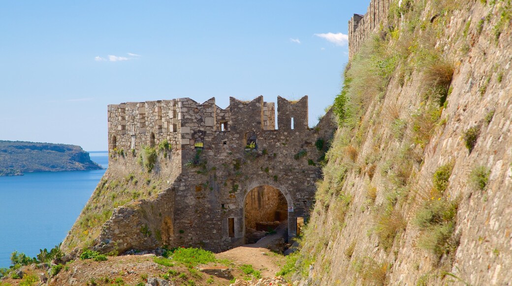 Acronafplia featuring landscape views, rugged coastline and heritage architecture
