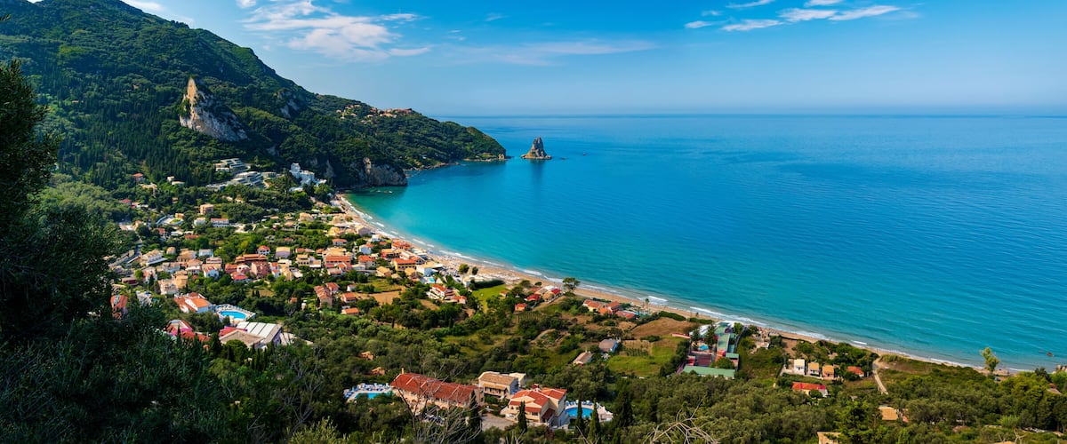 Agios Gordios beach-side village, Corfu, Greece