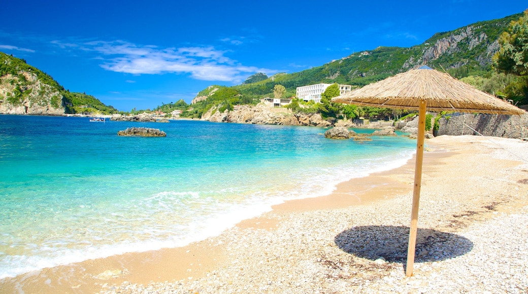 Paleokastritsa Beach featuring a pebble beach