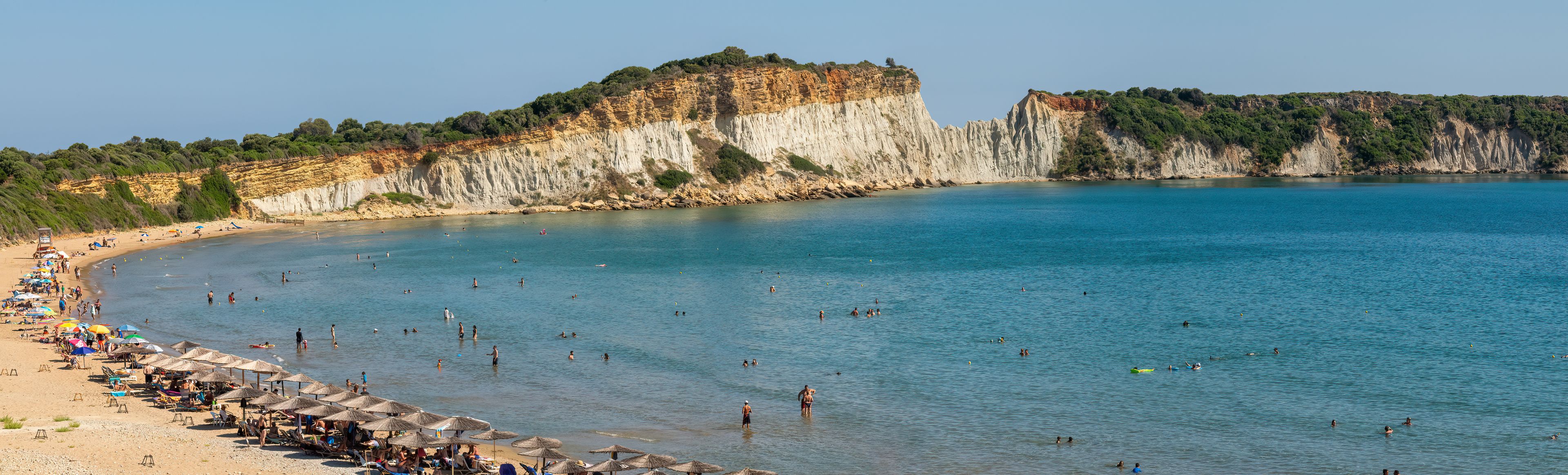 Panoramic view of Gerakas beach in Zakynthos in Greece. A famous touristic destination.

