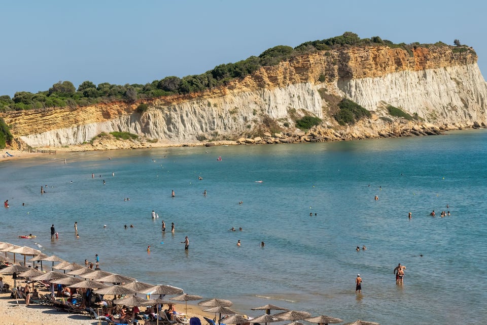 Panoramic view of Gerakas beach in Zakynthos in Greece. A famous touristic destination.
