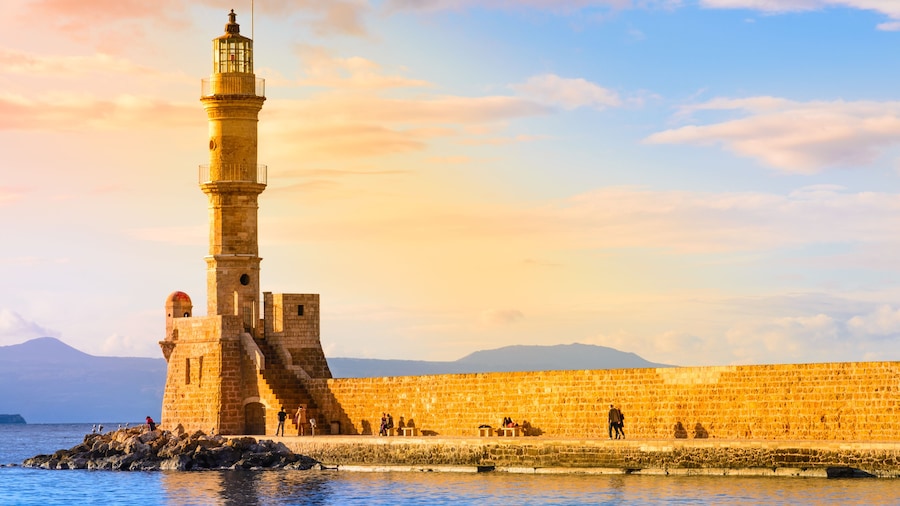 Crete island, Chania, Greece.Port of Chania and lighthouse.