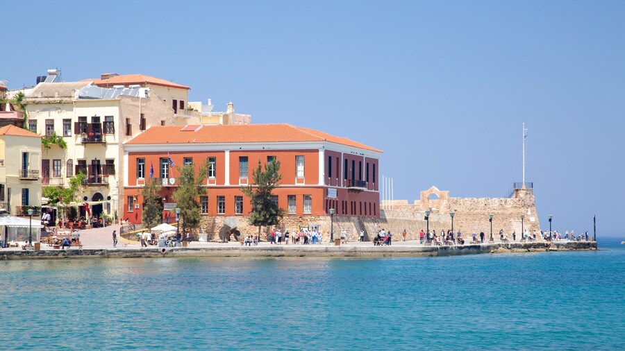 Maritime Museum of Crete which includes a bay or harbor, general coastal views and a coastal town
