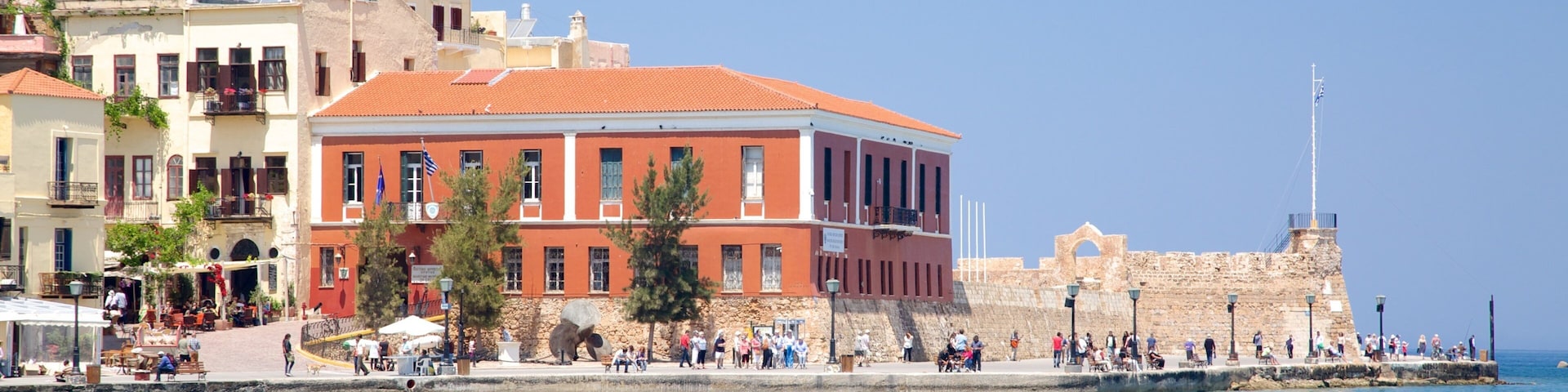 Maritime Museum of Crete which includes a bay or harbor, general coastal views and a coastal town