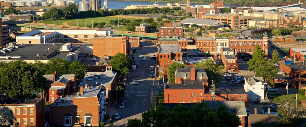 Fourth Street Elevator which includes landscape views and a small town or village
