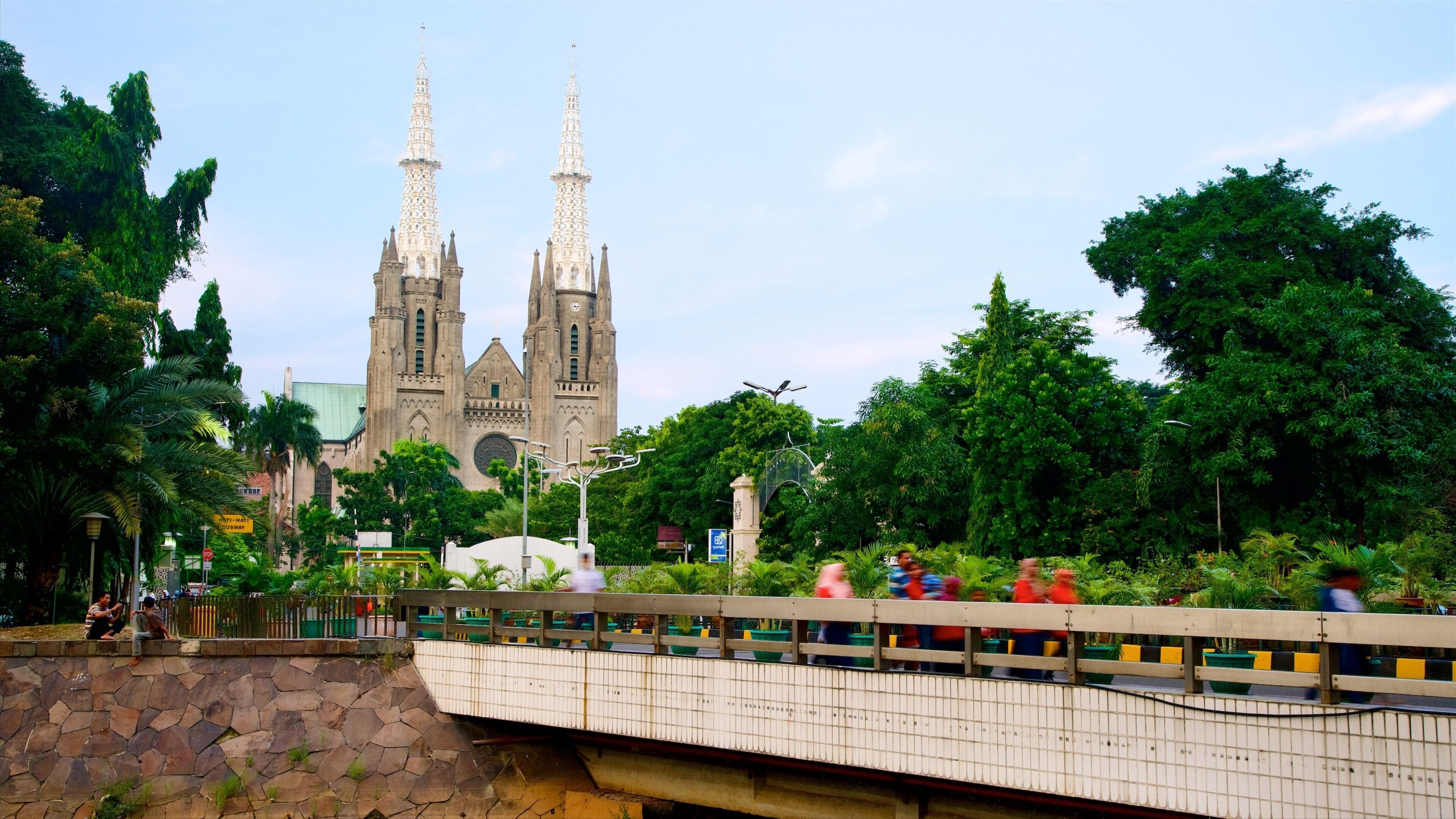 Jakarta Cathedral featuring heritage architecture, a bridge and a church or cathedral