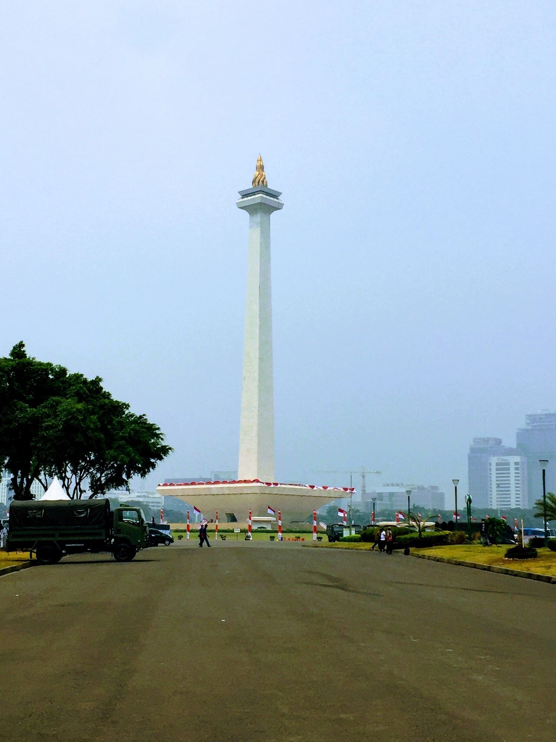 National Monument, Jakarta, Indonesia. 

Built to celebrate the struggle for independence of Indonesia the National Monument stands tall (132m) in the centre of Jakarta, Southeast Asia's largest city. You can take a lift to the top of the Monument for a view over the city, although the view is quite hazy with the pollution of all the traffic throughout the city. This is one of the busiest city's we have visited. 
Because it is so busy Jakarta gets a bad reputation but there are still some good things to see here and many bars and restaurants. I actually liked the atmosphere of the hustle and bustle of the city although crossing the road is crazy :)   #InStone
#TroveOn #packsandaplan