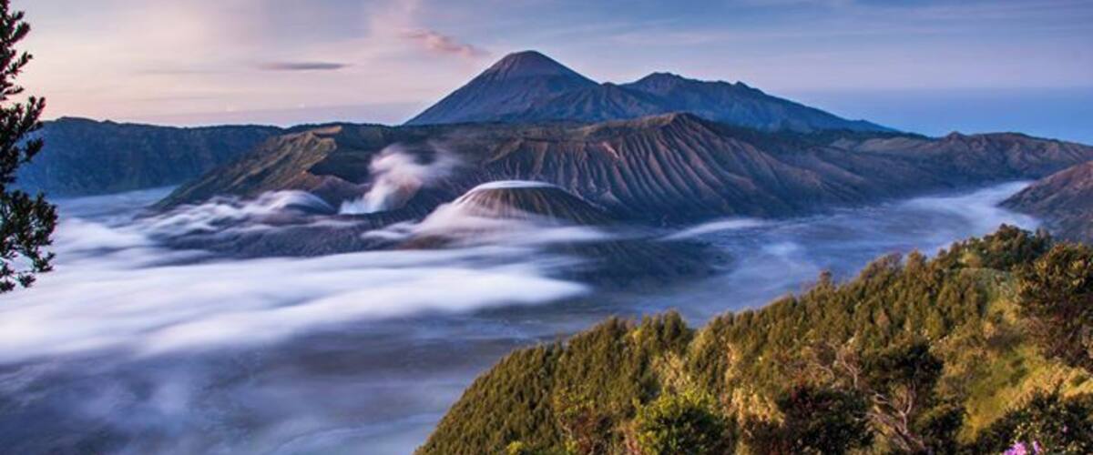 A mountain with a cloud forest at its base.