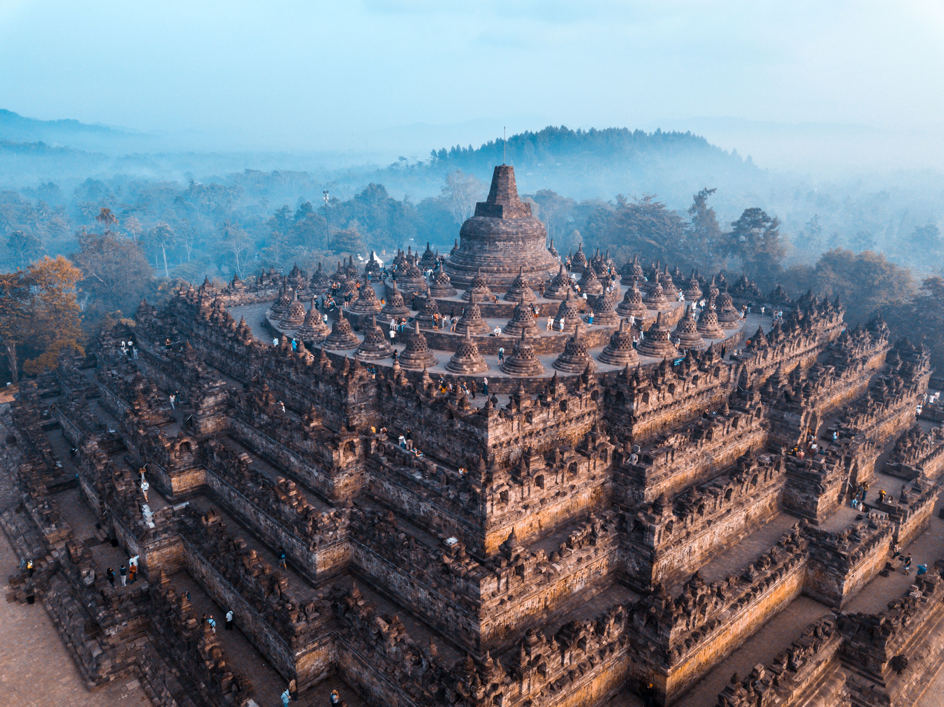 Aerial view of Borobudur world biggest Buddhist Temple 