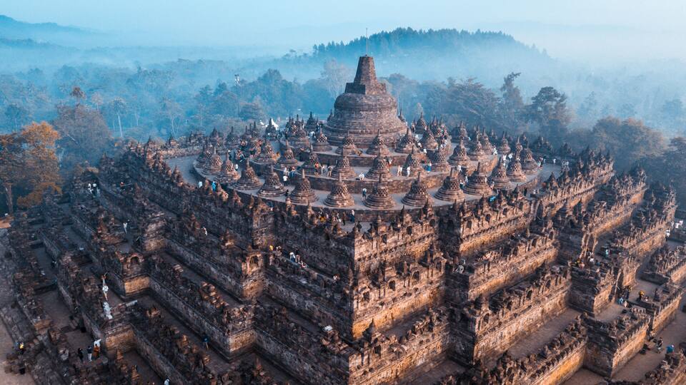Aerial view of Borobudur world biggest Buddhist Temple