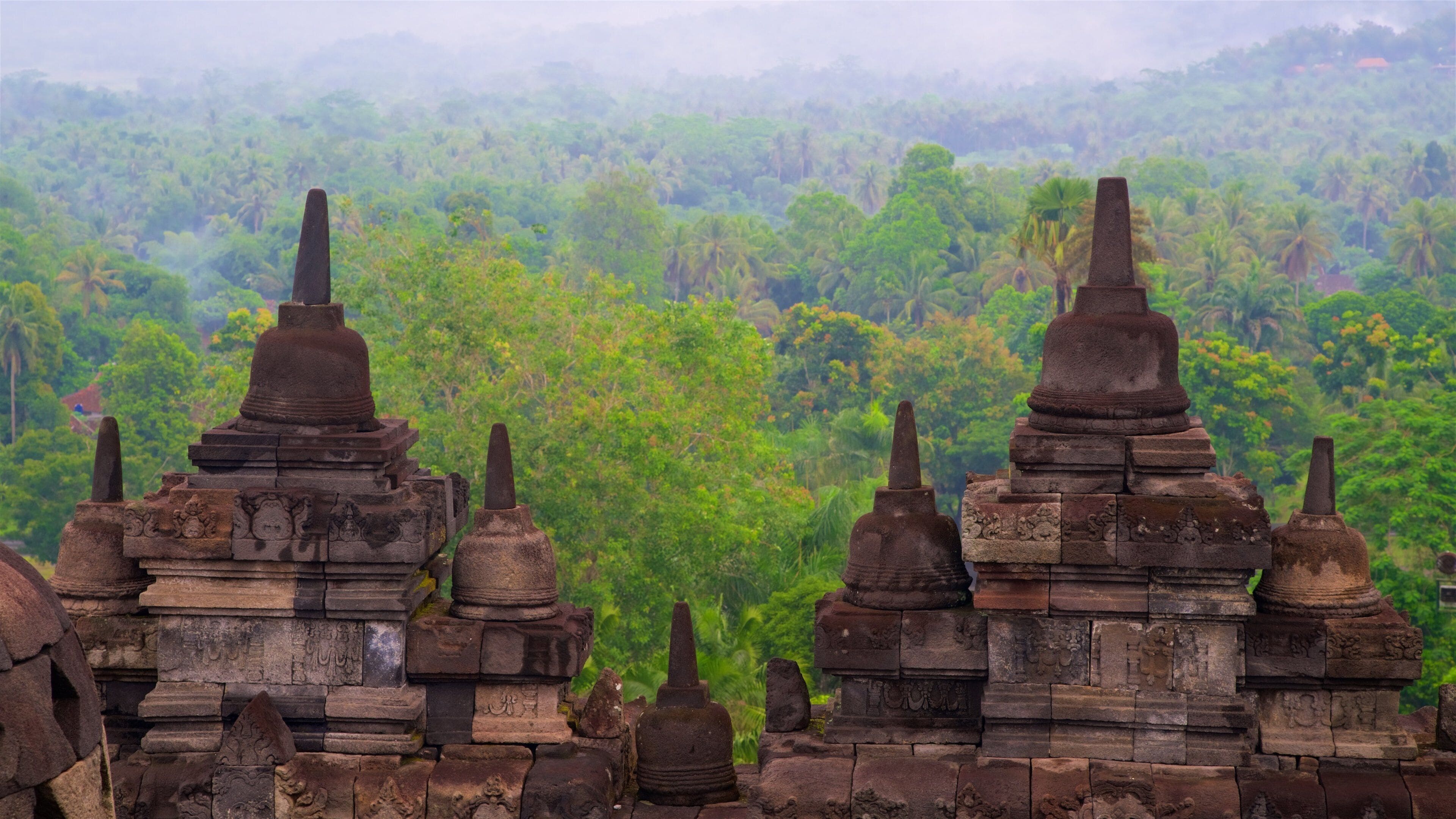 Templo de Borobudur caracterizando cenas tranquilas, elementos de patrimônio e paisagem