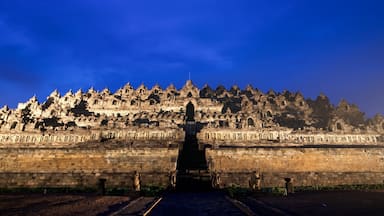 A large temple complex with intricate carvings and statues.