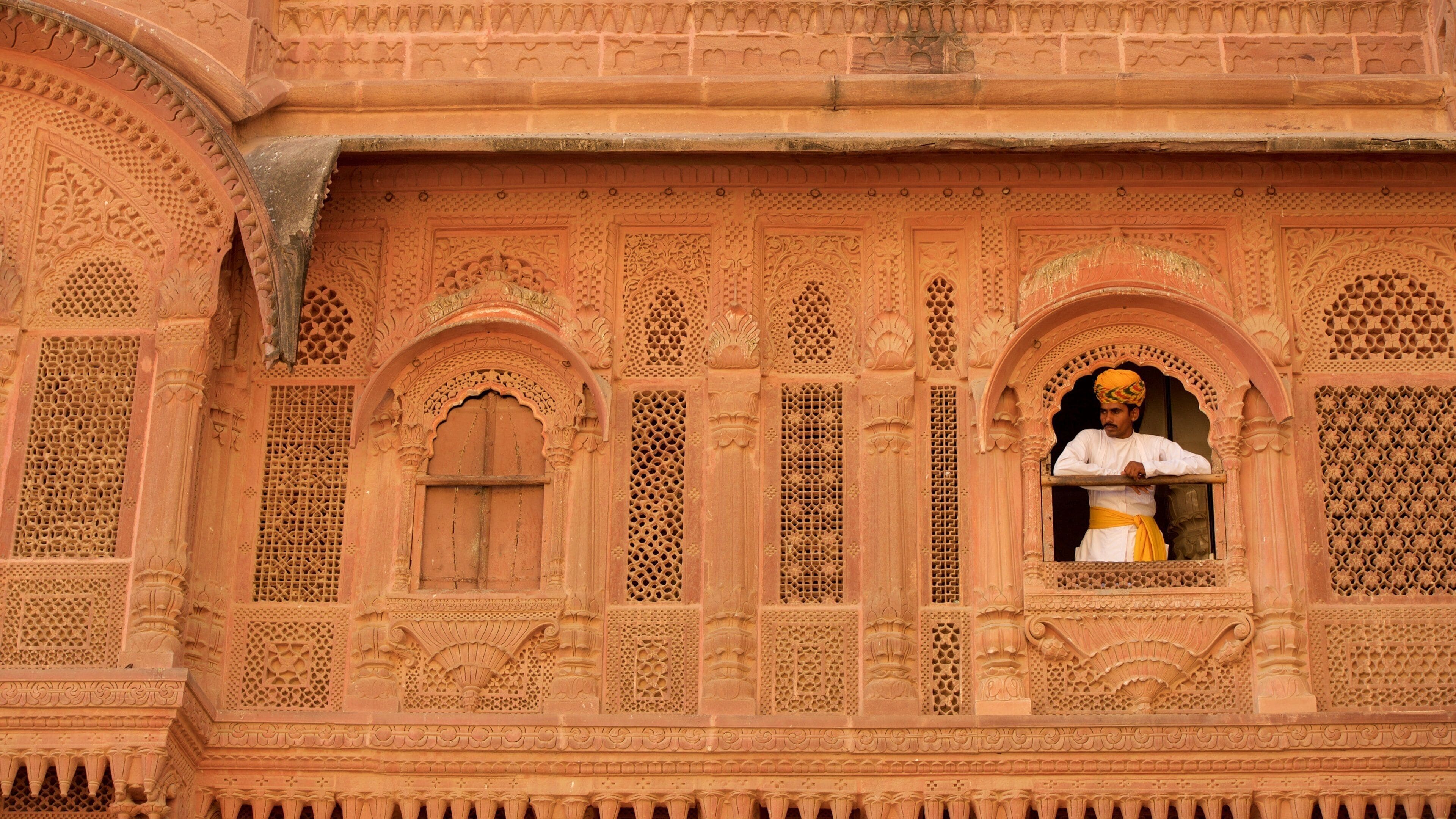 Mehrangarh Fort que incluye castillo o palacio y también un hombre