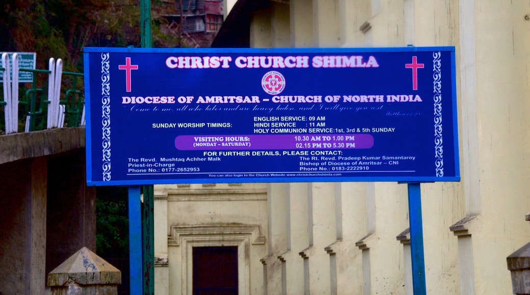 Christ Church showing signage and a church or cathedral