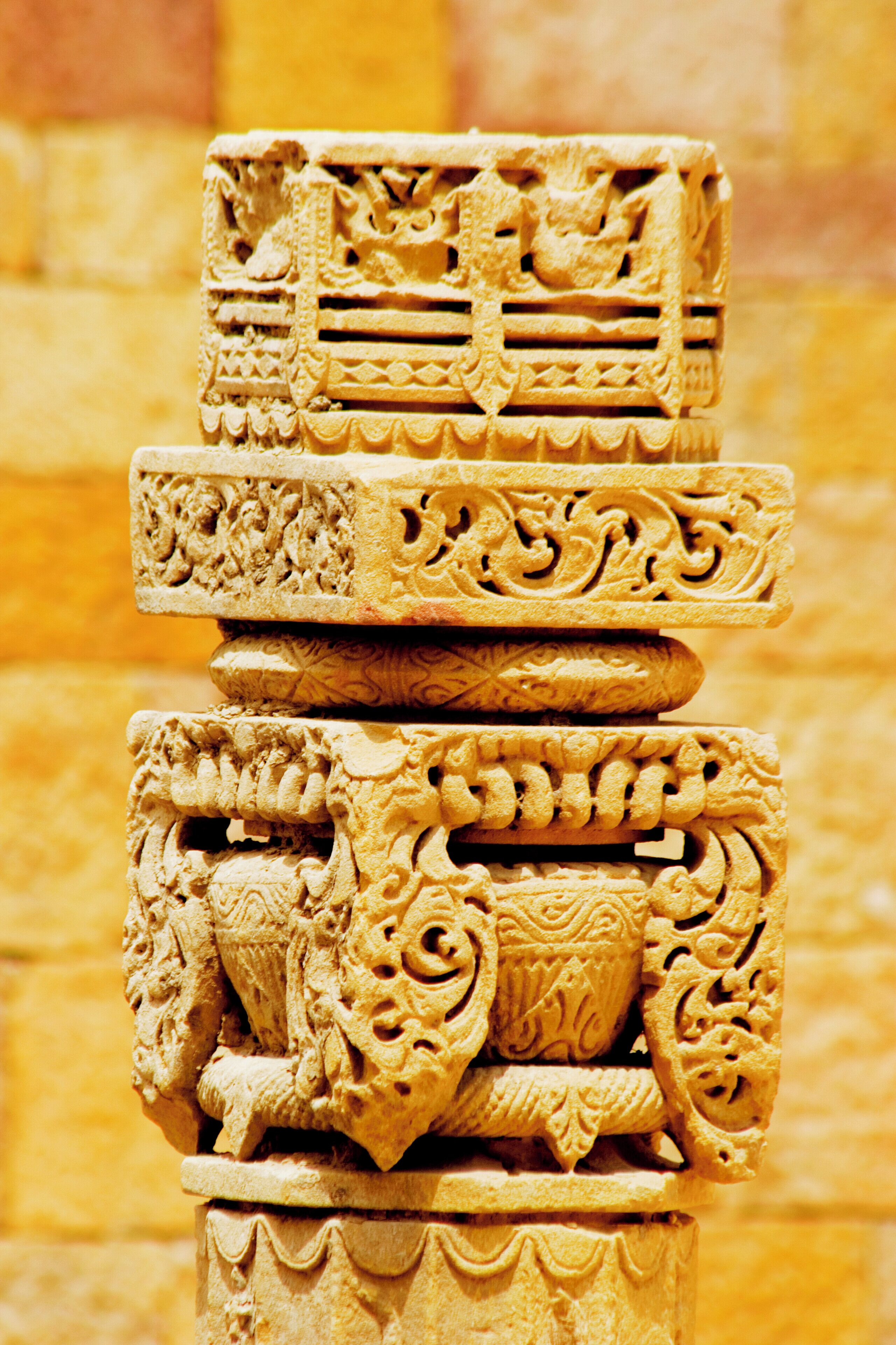 Close-up of a column, Rajmahal, Jaisalmer, Rajasthan, India