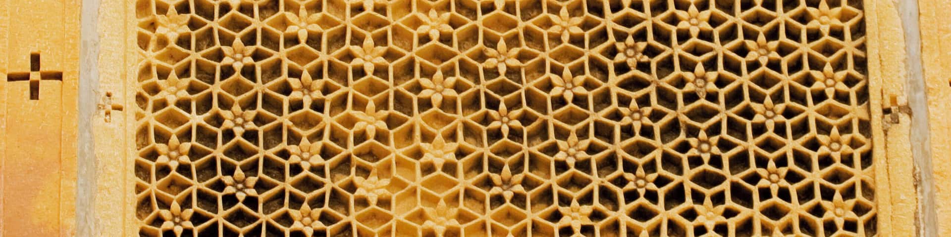 Low angle view of a balcony in the Rajmahal, Jaisalmer, Rajasthan, India