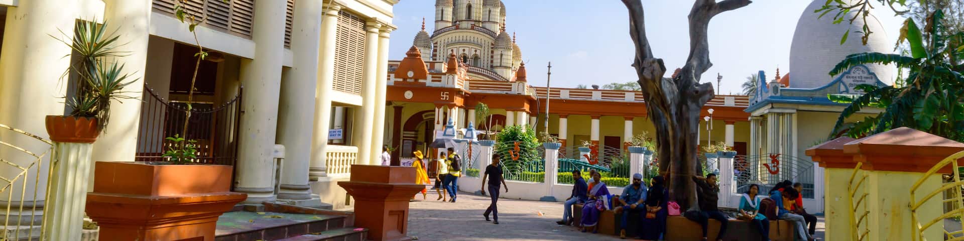 Dakshineswar Kali Mandir Temple Built in navaratna or nine spires style on high platform. Sunset time. Famous heritage historical architecture. Kolkata West Bengal India South Asia Pacific March 2020