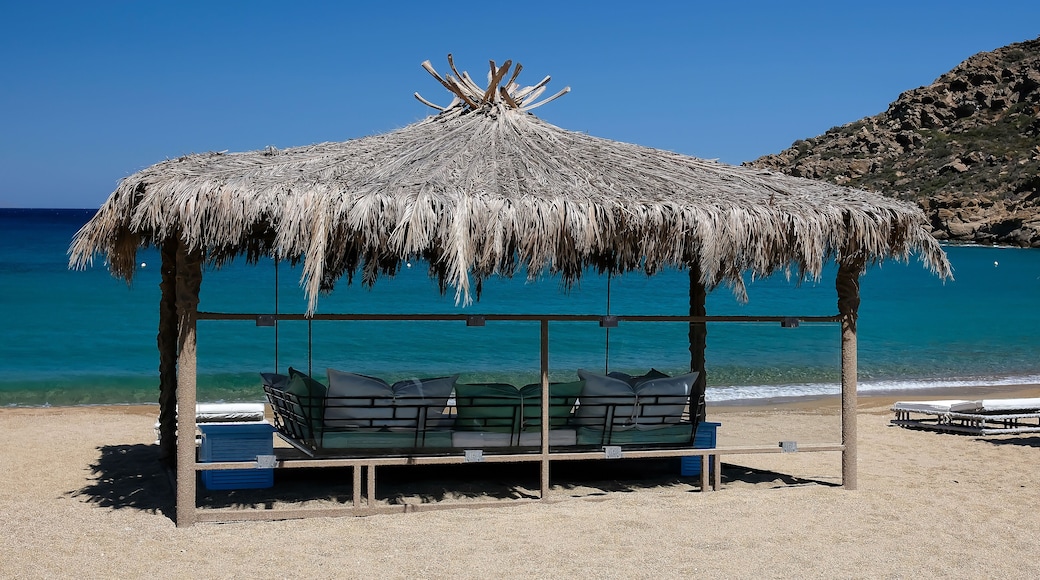 View of a giant luxury sun bed at the Papas beach in Ios Greece