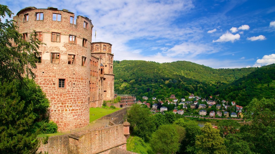 Heidelberg Castle showing tranquil scenes, a small town or village and heritage architecture