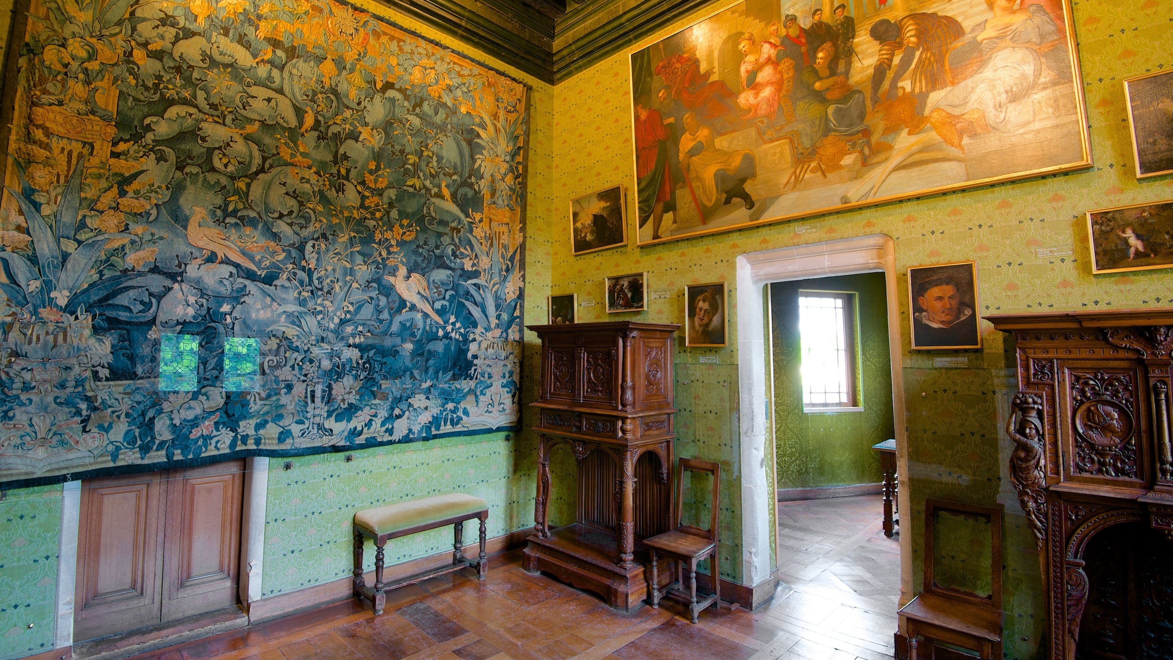 Chateau de Chenonceau som inkluderar konst, ett slott och interiörer