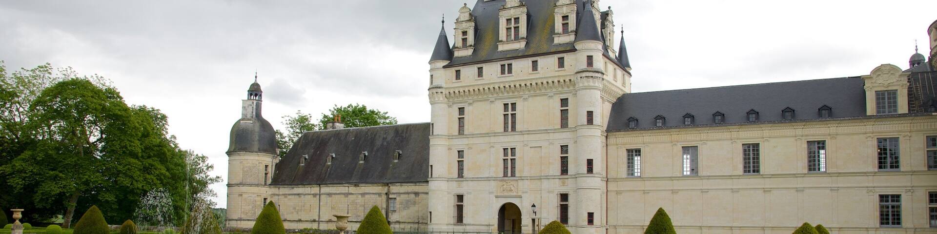 Chateau de Valencay featuring a fountain, a castle and heritage elements