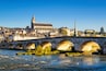 Old stone bridge over the Loire at sunset in Blois, France. Cathedral of Blois in the background., Shutterstock ID 593165978, SF SSA Case with Manager Approval: Case 07151371, Job: Prepay credit, Clie