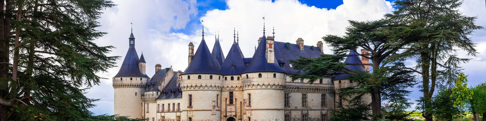 France Loire Valley Scenic 8K Panorama of Chaumont-sur-Loire Castle with Beautiful Green Park and Fairytale Medieval Architecture Royal French Chateau Summer Travel